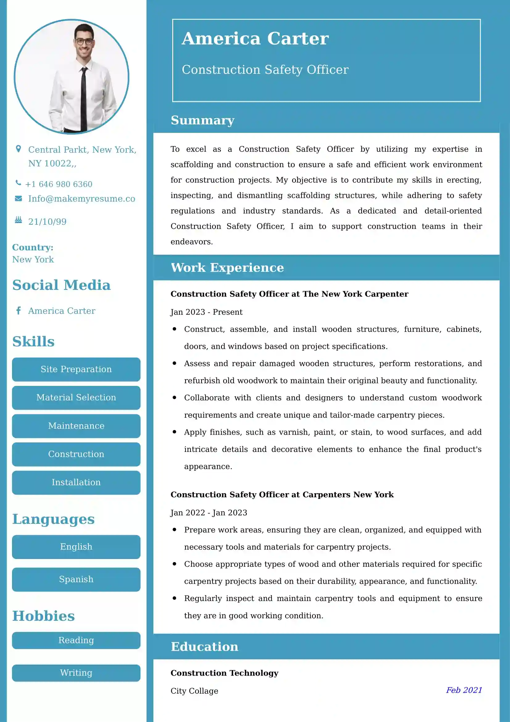 Construction Safety Officer Resume Examples - Canadian Format and Tips