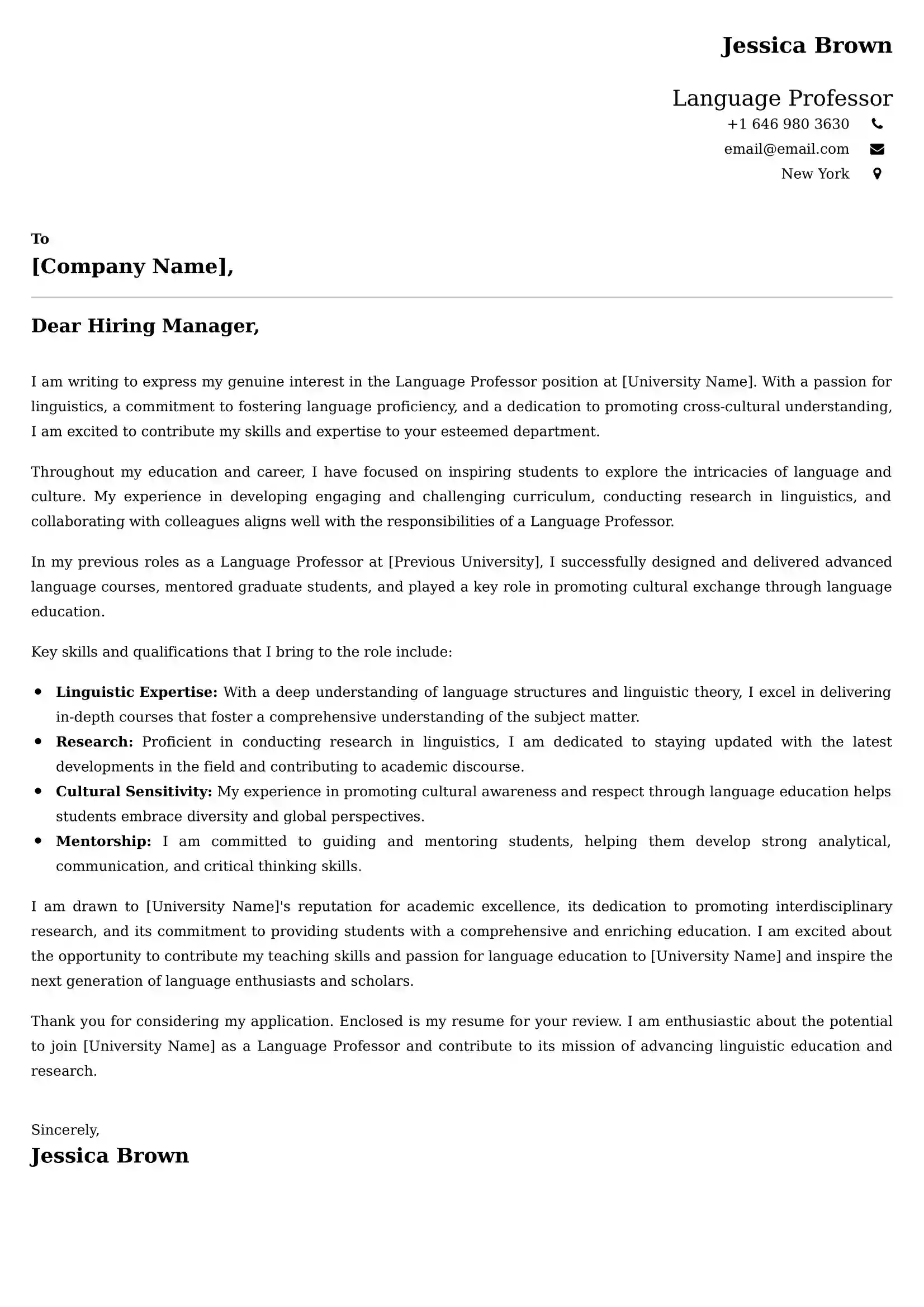 Language Professor Cover Letter Samples - Canadian Format